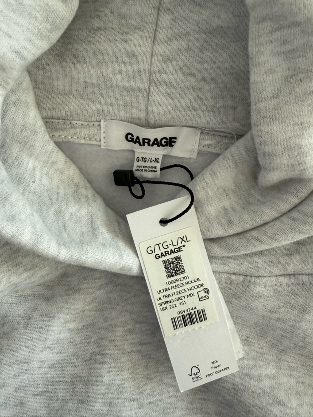 Garage UltraFleece Grey Pullover Hoodie Sweatshirt NWT Size L/XL - Picture 6 of 7